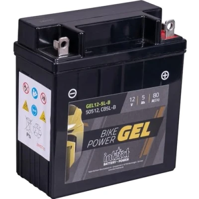 Abbildung von intAct GEL MOTORRADBATTERIE/Batterie mit +30% Startleistung. Für Roller, Motorrad, Quad/Bike Power GEL12 5L B, YBL 12V Batterie, 5 AH (c20), 80 A (EN) / Maße: 121x61x131mm
