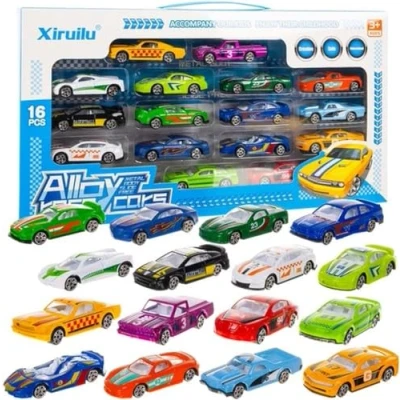 Abbildung von KRUZZEL Spielzeug Auto bunte Autos Spielzeug/gefederte Kinderautos 1:64 16 tlg Sammlerwagen, (Set, tlg., Autos), Metallautos. Es umfasst Sportwagen, klassisch und modern