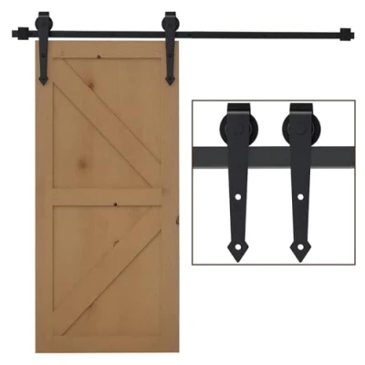 Abbildung von HOMCOM Schiebetüren Beschlagsatz 200 cm Komplett Set mit Schienen, Rollen, Anti Sprung Vorrichtungen, Türstopper, Schiebetürsystem aus Kohlenstoffstahl Schwarz