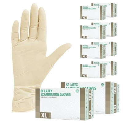 Abbildung von SF Medical Products GmbH Latexhandschuhe 1000 Stück 10 Boxen (XL, Weiß) Einweghandschuhe, Einmalhandschuhe, Untersuchungshandschuhe, Latex Handschuhe, puderfrei, unsteril, disposible gloves