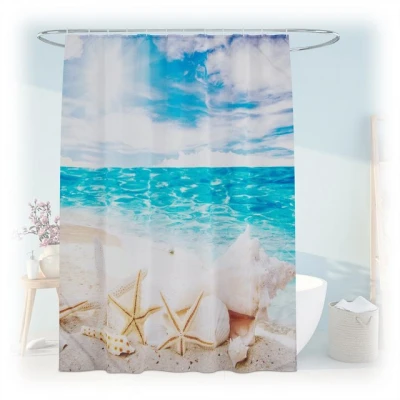 Abbildung von relaxdays Duschvorhang 180x200 cm mit Motiv Breite 180 (Muscheln), H, 180x200cm