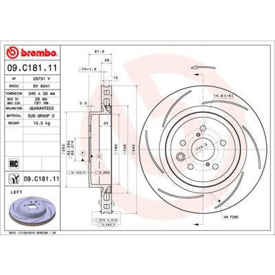 Abbildung von BREMBO 09.C181.11 Bremsscheibe 345 28 5 innenbelüftet, geschlitzt beschichtet hochgekohlt LEXUS: GS IV, RC