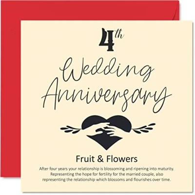 Abbildung von Glückwunschkarte zum 4. Hochzeitstag für Ehemann Ehefrau Freund Freundin Obst und Blumen Damen Herren sie ihn 145 mm x Grußkarten Verlobte