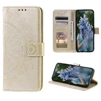 Abbildung von CoverKingz Handy Case kompatibel mit iPhone 14 Cover Kartenfach Phonecase Smartphone Hülle klappbar Motiv Mandala Gold