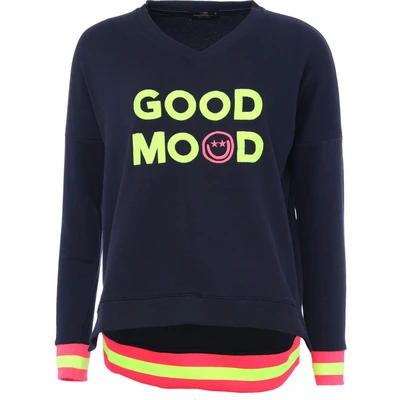 Abbildung von Zwillingsherz Sweatshirt mit Kontrastbündchen und Schriftzug