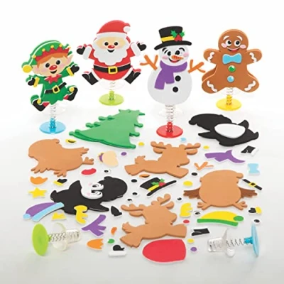 Abbildung von Baker Ross FC146 Weihnachten Hüpfspielzeug Bastelset für Kinder 8er Pack, Kindergeburtstags Mitgebsel, Kleine Partytüten Geschenke, Adventskalender Geschenke