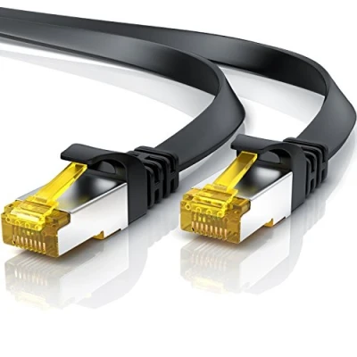 Abbildung von 15m CAT 7 Netzwerkkabel Flach Ethernet Kabel Gigabit Lan 10 Gbit s Patchkabel Flachbandkabel Verlegekabel Cat.7 Rohkabel U FTP PIMF Schirmung mit RJ 45 Stecker Switch Router Modem