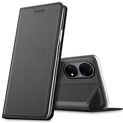 Abbildung von Verco Handyhülle für Huawei P50 Pro, Premium Handy Flip Cover Pro Hülle [integr. Magnet] Book Case PU Leder Tasche, Schwarz