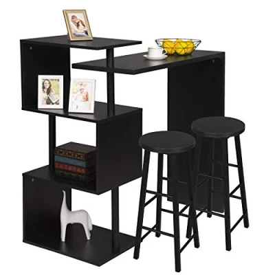 Abbildung von WOLTU BT27sz+BH130sz 2 1x Bartisch + 2X Barhocker Stehtisch Bistrotisch Bartheke Tresentisch, mit 3 Ablagefläche, drehbar, Metall, MDF, 134x38x112cm(BxTxH)