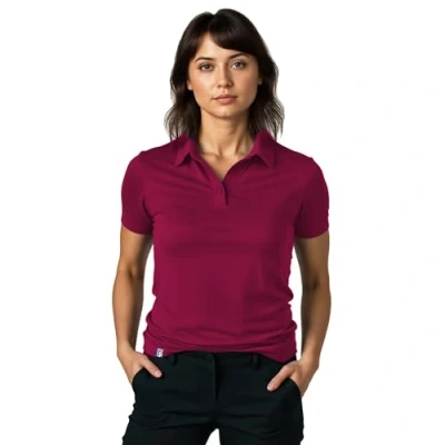 Abbildung von ALPIN LOACKER Merino Shirt Damen Kurzarm &amp; NEU Poloshirt I atmungsaktives Funktionsshirt für Sport und Wandern Unterwäsche Polo Tshirt Damen, Berry S