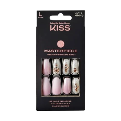 Abbildung von KISS Masterpiece One Of A Kind Luxe Manicure, Kitty Gurl, lange Coffin Kunstnägel, inklusive Nagelkleber, Feile und 30 Nägel mit 12 Akzentnägeln