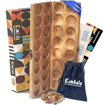 Abbildung von SPIELARIO® Kimbala Steinchenspiel Kalaha Spiel Mancala Hus Bao Edelsteinspiel Steinspiel Spannendes Strategiespiel aus Holz Für Kinder und Erwachsene inkl. Beutel Verpackung