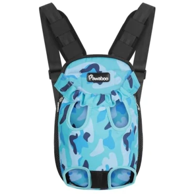 Abbildung von Pawaboo Verstellbarer Haustier Rucksack, Tragbare Hundetragetasche Legs Out Rucksäcke, Atmungsaktive Tasche für kleine mittelgroße Katzen Hunde Welpen, M, Blaues Tarnmuster