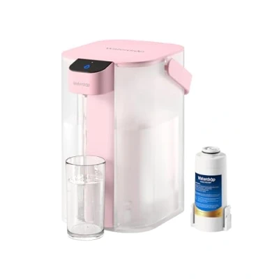 Abbildung von Waterdrop Sofortiger Elektrischer Wasserfilter Kanne, 3.5L 3 Monate Outdoor Trinkwasser System, Reduziert Chlor, Blei, Quecksilber, PFAS, PFOA/PFOS, Rosa (mit 1 757 Liter Filter)