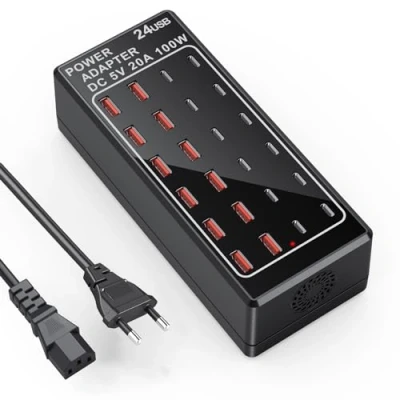 Abbildung von USB C Ladegeräte mehrfach, 24 Ports 100W/20A Desktop Ladestation Power Adapter, Ladegerät Hub, Wandladegerät, Netzteil Stecker, kompatibel mit iPhone/Samsung/Google/Tablet, etc.