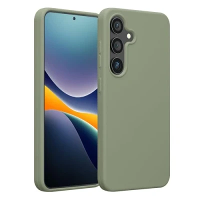 Abbildung von kwmobile Schutzhülle kompatibel mit Samsung Galaxy S25 Hülle Silikon Handy Case Handyhülle für weiche Oberfläche kabelloses Laden Graugrün