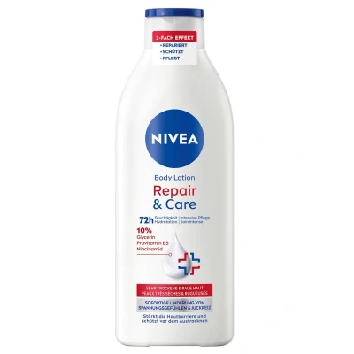 Abbildung von NIVEA Body Lotion Repair &amp; Care, für sehr trockene Haut zur Linderung von Spannungsgefühlen, Körperlotion mit Glycerin, Niacinamid Provitamin B5 (400 ml)