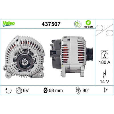 Abbildung von VALEO 437507 Lichtmaschine 14V 180A AUDI: A6 C6 Allroad, Limousine, Avant, VOLKSWAGEN: Touareg I kfzteile, kfzteile24, bandel online,