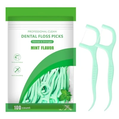 Abbildung von 100 Stück Zahnseide Sticks,Einweg Dental Floss, Einwegzahnseide Zahnreinigung Sticks,Minzgeschmack,Zahnstocher zur Entfernung von Plaque und Speiseresten