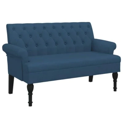 Abbildung von vidaXL Sitzbank, Bank Polsterbank mit Rückenlehne Armlehnen, Bettbank Holzbeinen, Flurbank Ottomane für Wohnzimmer Büro, Modern, Blau Stoff
