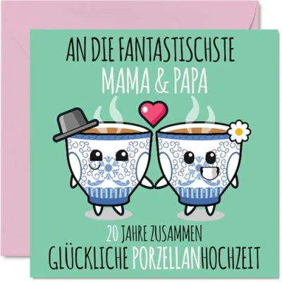 Abbildung von Stuff4 20. Hochzeitstag Karte Liebe 20 Jahre Zusammen Porzellan Hochzeit Jahrestag Geschenke für Mama Papa vom Sohn Tochter, 145mm Glückwunschkarten