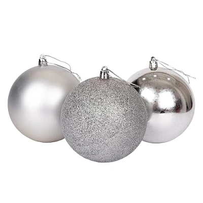 Abbildung von 10 cm/3 Stück Weihnachtskugeln, bruchsicher, silberfarben, Weihnachtsbaumschmuck, Kugel, Ornamente, Kugeln, Weihnachtsdekoration, Urlaubsdekoration, glänzend, matt, glitzernd