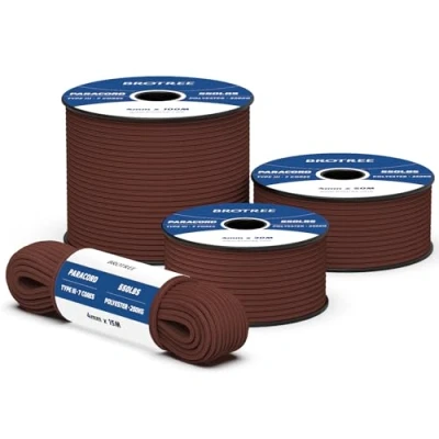 Abbildung von Brotree 550 Paracord 4mm 30m Schnur 100% Polyester Seil Reißfest Typ III 7 Kern für Armbänder, Basteln, Outdoor, Camping, Survival Schokoladenbraun