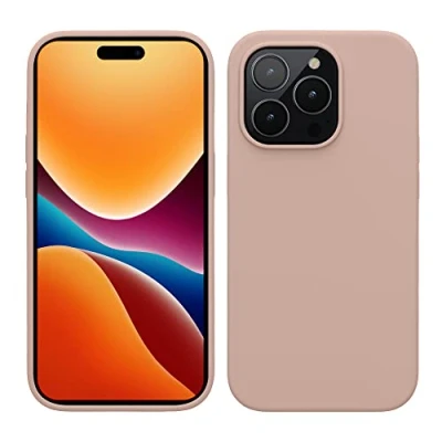 Abbildung von kwmobile Hülle für das iPhone 14 Pro dünnes Silikon Handy Case stoßfeste Handyhülle mit weicher Oberfläche unterstützt kabelloses Laden Altrosa