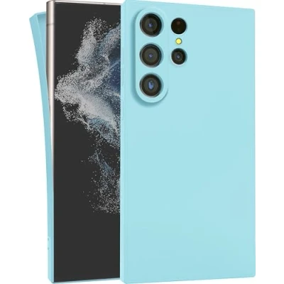 Abbildung von MyGadget Hülle kompatibel mit Samsung Galaxy S24 Ultra robuste Handyhülle TPU Case Slim Silikonhülle Back Cover Kratzfest Schutzhülle Matt Hellblau