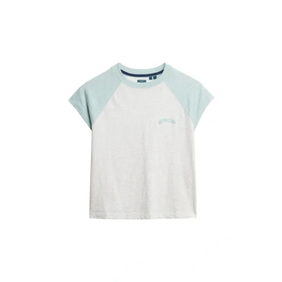 Abbildung von Superdry Essential LOGO Raglan Tshirt print, Damen, Größe: 36, V white marl winter sky blue