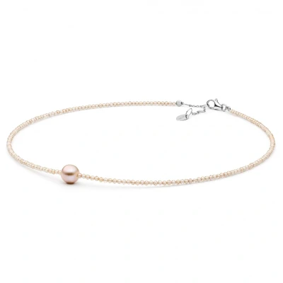 Abbildung von Gaura Pearls Perlenkette Modern, kurz, echte Süßwasserzuchtperle rosa 8 9 mm, Zirkonia, 925er rhodiniertes Silber