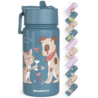 Abbildung von BEARFOOT Trinkflasche Thermo Kinder Edelstahl Hund &amp; Katze blau, Thermosflasche, auslaufsicher, Edelstahl, Kinderflasche, BPA frei