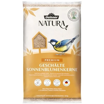 Abbildung von Dehner Natura Premium Wildvogelfutter, Sonnenblumenkerne schalenfrei, Ganzjahresfutter proteinreich / energiereich, hochwertiges Vogelfutter für Wildvögel, 10 kg