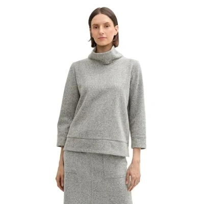 Abbildung von TOM TAILOR Damen Sweatshirt mit Rollkragen, 36596 Grey Heringbone Boucle, L