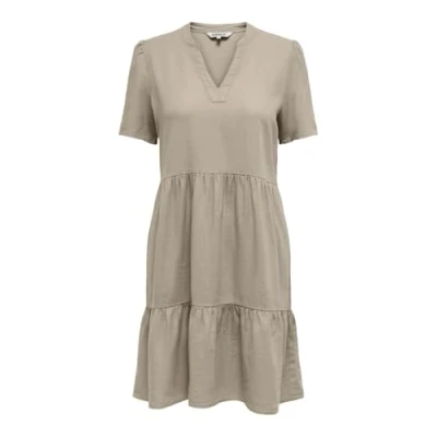Abbildung von ONLY GLOCKENFÖRMIGES Normal Geschnitten Vausschnitt Freizeitkleid, Damen, Größe: Medium, Oxford tan