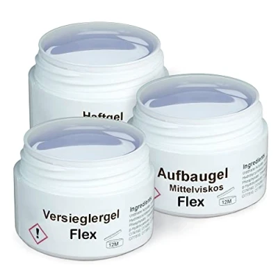Abbildung von GS Nails UV Flex Gel Set 3x 15ml Nagel für Nail Art &amp; Design Haft Gel, mittelviskoses Aufbau Versiegelungs 45ml