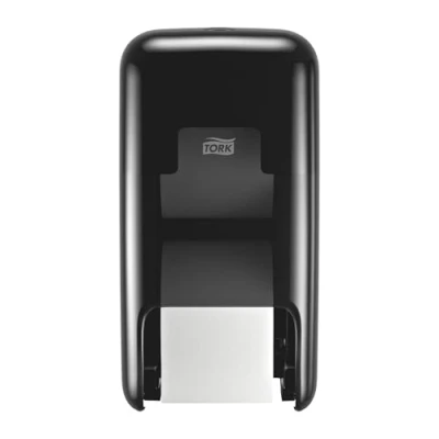 Abbildung von Tork OptiServe Doppelrollenspender für Hülsenloses Toilettenpapier Schwarz T7, vertikaler Toilettenrollenspender, Elevation Design, 558042