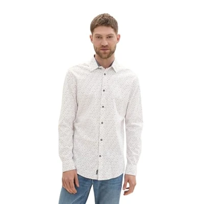 Abbildung von TOM TAILOR Herren Tailliertes Hemd mit Alloverprint,36737 White Triangle Design, XXL