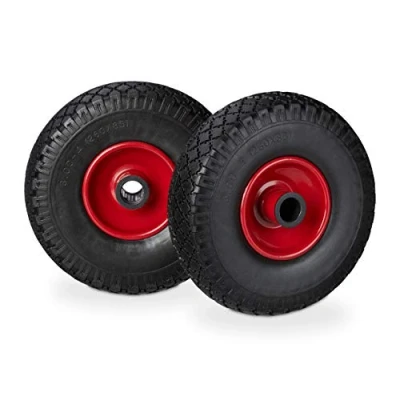 Abbildung von relaxdays Sackkarren Rad Sackkarrenrad Vollgummi im 2er Set, Schwarz Rot