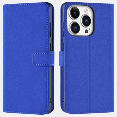 Abbildung von Verco Handyhülle für iPhone 16 Pro Max Hülle, Bookcase Tasche Flipcover Case [Kartenfächer/Aufstellfunktion], Blau