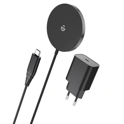 Abbildung von MagSafe Ladegerät mit USB C Adapter, Schnelles Magnetic Wireless Charger Pad für iPhone 15/14/13/12 Serien und AirPods Ultra Slim Induktive Kabelloses Laden (Schwarz)