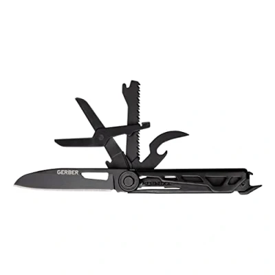 Abbildung von Gerber Taschenmesser Mit 7 Funktionen, Multitool glatter Klinge, Schere und Säge, ArmBar Scout, Schwarz/Grün, Edelstahl/Aluminium, 1064404