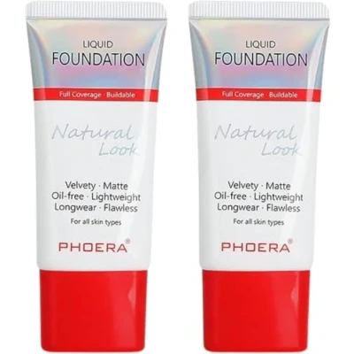 Abbildung von Glamza Phoera Foundation Make up Set mit vollständiger Abdeckung 24 Stunden lang anhaltende Ölkontrolle dieselbe Foundation, intelligentere Verpackung inkl. 2 x 30 ml (102 Nude)