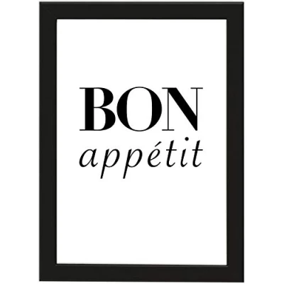 Abbildung von PICSonPAPER Poster DIN A4 Bon appétit, gerahmt mit schwarzem Bilderrahmen, Geschenk, Geschenkidee, Geburtstagsgeschenk, Rahmen, Kunstdruck, Typographie (Bon Appetit)
