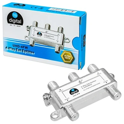 Abbildung von HB digital SAT BK UKW Verteiler 4 Fach Splitter (4 Wege) 5 2400 MHz &amp; analog tauglich voll geschirmt mit Spannungsdurchlass DVB S S2 FM Kabelfernsehen C