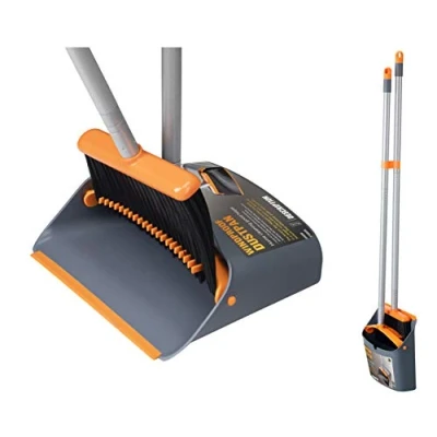 Abbildung von Jekayla Besen und Kehrschaufel Set, Kehrmaschine Combo mit 137cm Langem Ausziehbarem Griff für die Haushaltsreinigung, Orange