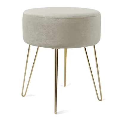 Abbildung von Zedelmaier Runder Sitzhocker Schminktisch Hocker Ottoman Gepolsterter Metallstütze Beige