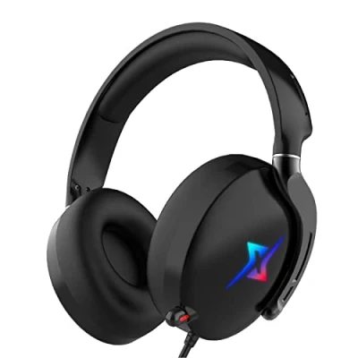 Abbildung von Y YOPZI Gaming Headset für PS4 PS5 PC with 3D Surround Sound mit Mikrofon Kopfhörer Noise Cancelling RGB Lichter for Gamer, 21*20*6cm, Schwarz