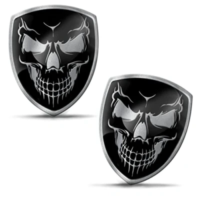 Abbildung von Biomar Labs 2 x Aufkleber 3D Gel Silikon Schädel Totenkopf Silber Stickers Autoaufkleber Auto Motorrad Fahrrad Fenster Telefon Laptop PC Tablet Tür KS 123