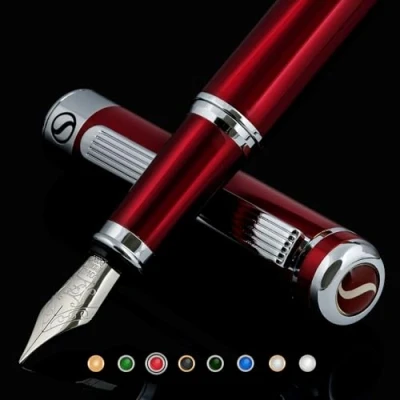 Abbildung von Scriveiner Deep Crimson Red Füllhalter Chromapplikationen, Schmidt Feder (fein), bestes Geschenk für Damen und Herren, Manager, Führungskräfte (Purpurrot)